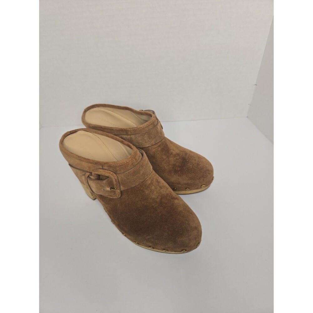 Veronica Beard Cognac/Brown Suede Mule Clog Heels Studded Buckle SIZE 8M